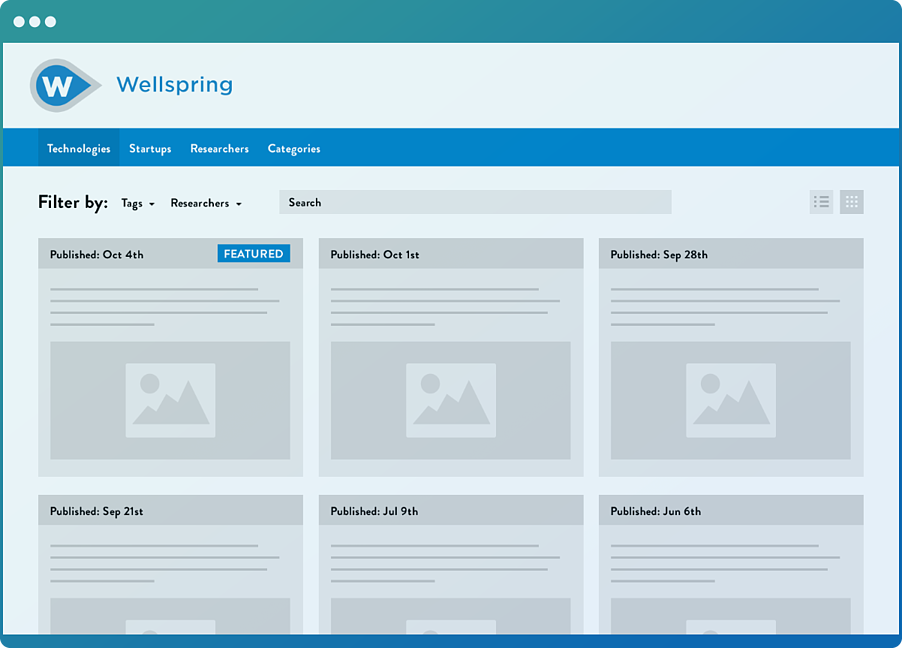 screenshot of Wellspring for Tech Transfer